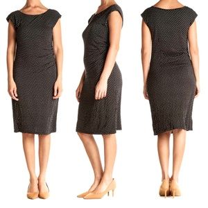 LOFT Women's Black & White Polka Dot Midi Dress w Ruched Side NWOT Size Small
